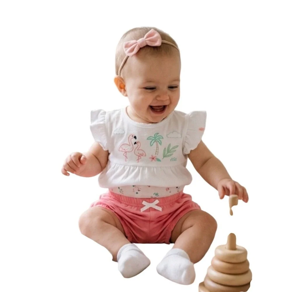 Carter's Baby Girl 3-Pc Set 6 Months Flamingo White Pink Shorts Top Bodysuit NWT